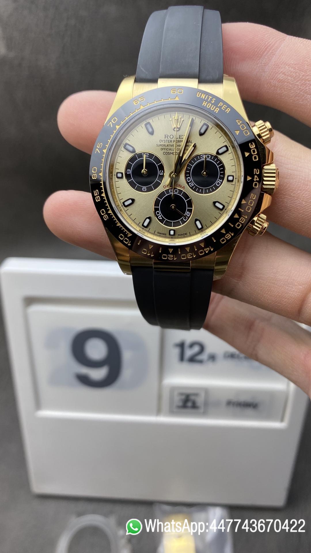 China Super Clone Daytona 116518 SuperCloen Watch Yellow Gold Case Yellow Dial Black Sub Dial on Oysterflex Rubber Strap SA4130 V2 China Clean Factory Daytona 116518 SuperCloen Watch Yellow Gold Case Yellow Dial Black Sub Dial on Oysterflex Rubber Strap SA4130 V2