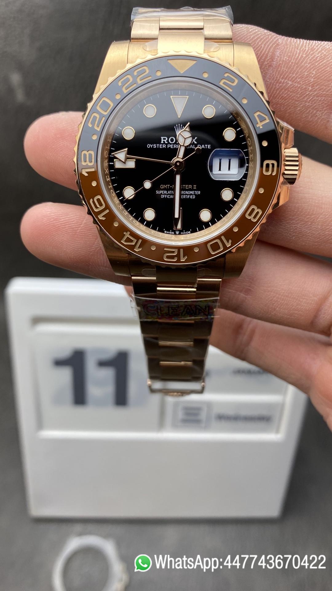 Super Clone GMT Master II 126715CHNR Black Dial 18K Rosed Gold Plated on 904L Steel SA3186 Movement Correct Hand Stack Clean Factory GMT Master II 126715CHNR Black Dial 18K Rosed Gold Plated on 904L Steel SA3186 Movement Correct Hand Stack