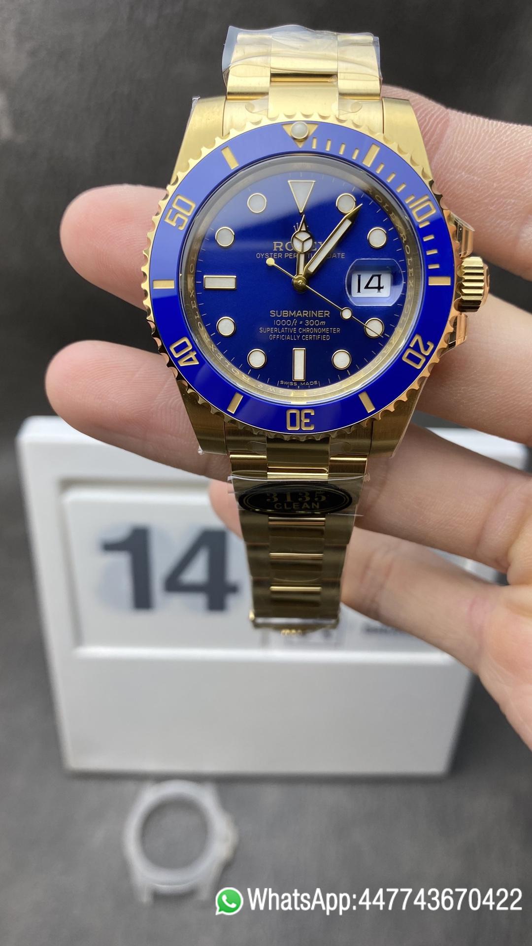 Super Clone Rolex Submariner 116618LB Blue Dial Ceramic Bezel Yellow Gold Plated Case Oyster Bracelet VS3135 Movement Clean Factory Rolex Submariner 116618LB Blue Dial Ceramic Bezel Yellow Gold Plated Case Oyster Bracelet VS3135 Movement