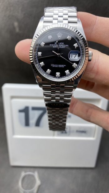 Clean Watches China Rolex DateJust 36mm 126234 904L Steel Black Dial with Diamonds Markers on Jubilee Bracelet VR3235 Movement