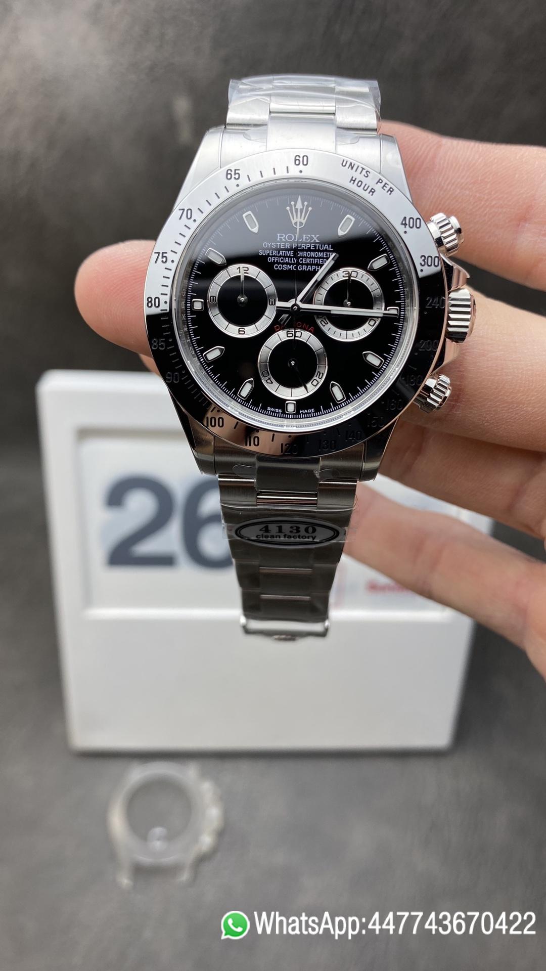 China Super Clone Daytona 116520 11 Best Edition 904L Steel Case and Bracelet Black Dial SA4130 Movement China Clean Factory Daytona 116520 11 Best Edition 904L Steel Case and Bracelet Black Dial SA4130 Movement