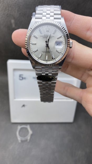 China Clean Watches Rolex DateJust 36mm 126234 904L Steel Silver Dial with Stick Markers on Jubilee Bracelet VR3235 Movement