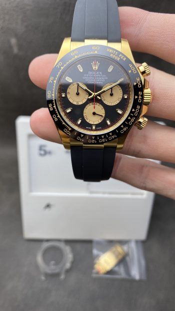 Clean Factory Watch Daytona 116518 Best Edition Paul Newman Black Dial Yellow Gold Sub Dial Black Oysterflex Rubber Strap SA4130