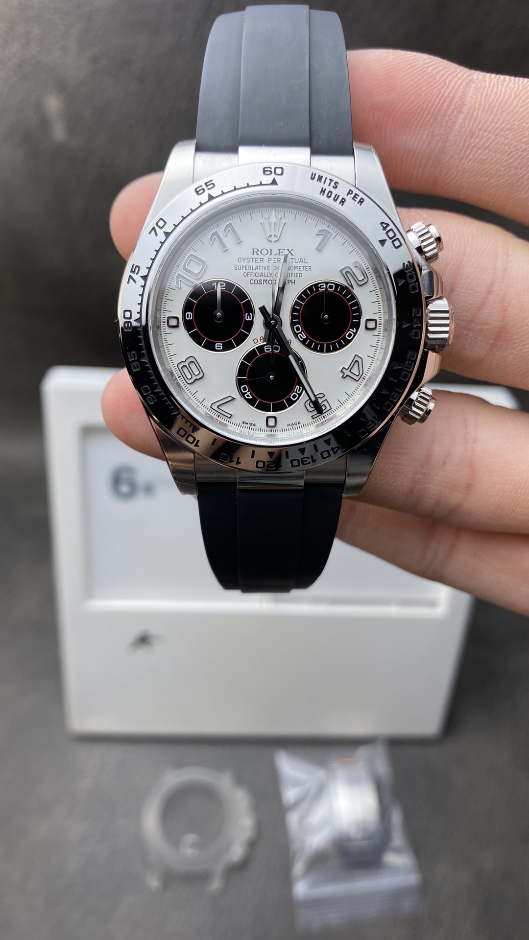 Victory Factory Watch CF Panda Daytona 116509 Best Edition White Dial Nember Markers on 904L Steel Case Black Rubber Strap SA4130 Clean Factory Watch CF Panda Daytona 116509 Best Edition White Dial Nember Markers on 904L Steel Case Black Rubber Strap SA4130