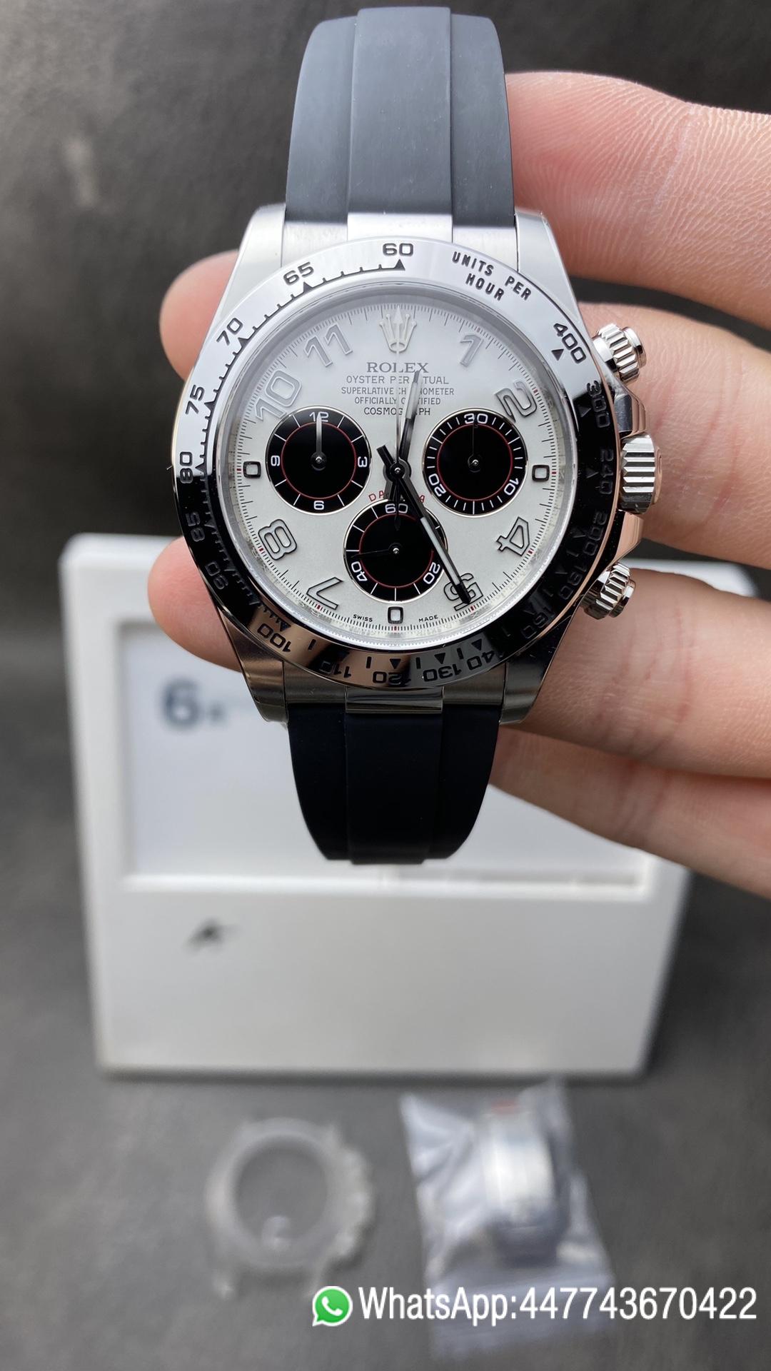 Super Clone Watch CF Panda Daytona 116509 Best Edition White Dial Nember Markers on 904L Steel Case Black Rubber Strap SA4130 Clean Factory Watch CF Panda Daytona 116509 Best Edition White Dial Nember Markers on 904L Steel Case Black Rubber Strap SA4130