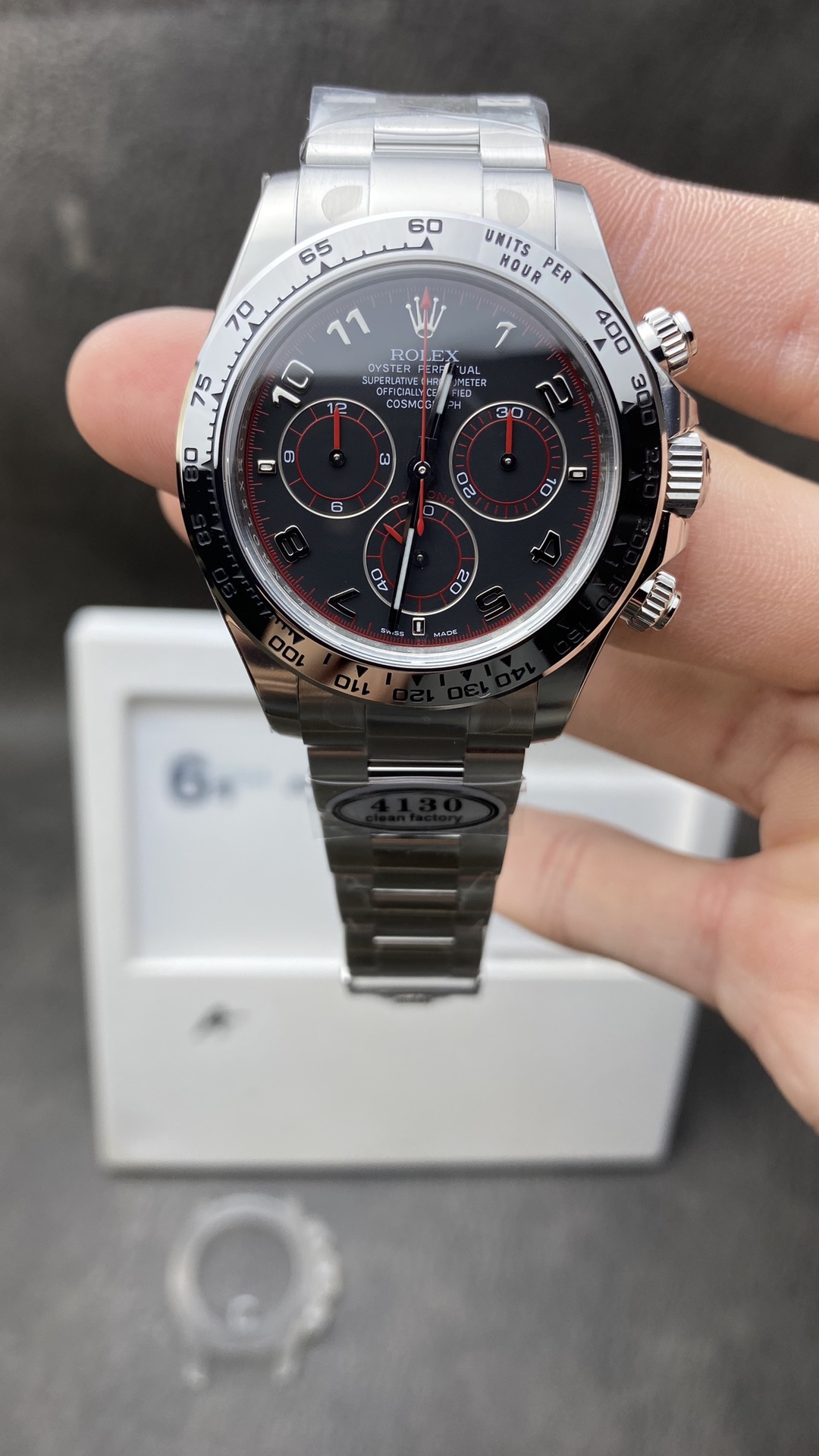 Victory Factory Watch CF Rolex Daytona 116509 in 904L Steel Black Dial with Red Hand Dial Ring Numeral Markers SA4130 Movement Clean Factory Watch CF Rolex Daytona 116509 in 904L Steel Black Dial with Red Hand Dial Ring Numeral Markers SA4130 Movement