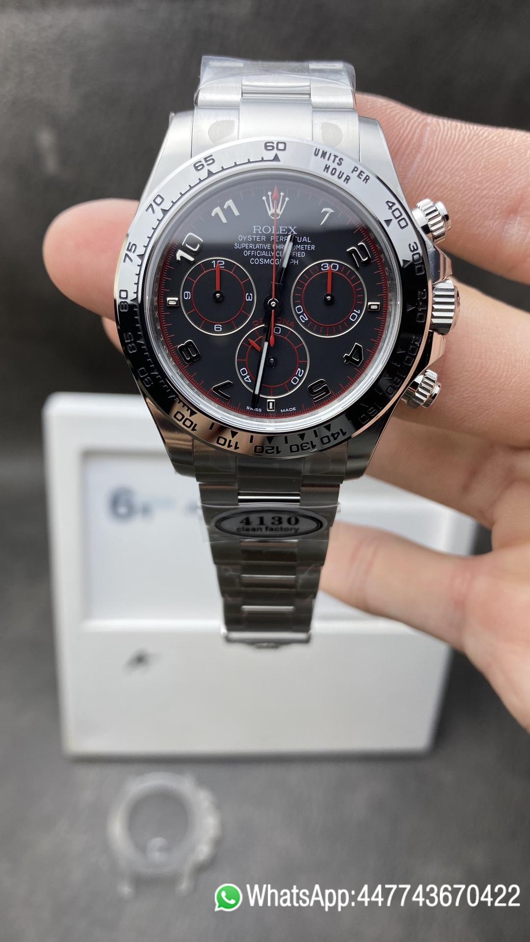 Super Clone Watch CF Rolex Daytona 116509 in 904L Steel Black Dial with Red Hand Dial Ring Numeral Markers SA4130 Movement Clean Factory Watch CF Rolex Daytona 116509 in 904L Steel Black Dial with Red Hand Dial Ring Numeral Markers SA4130 Movement