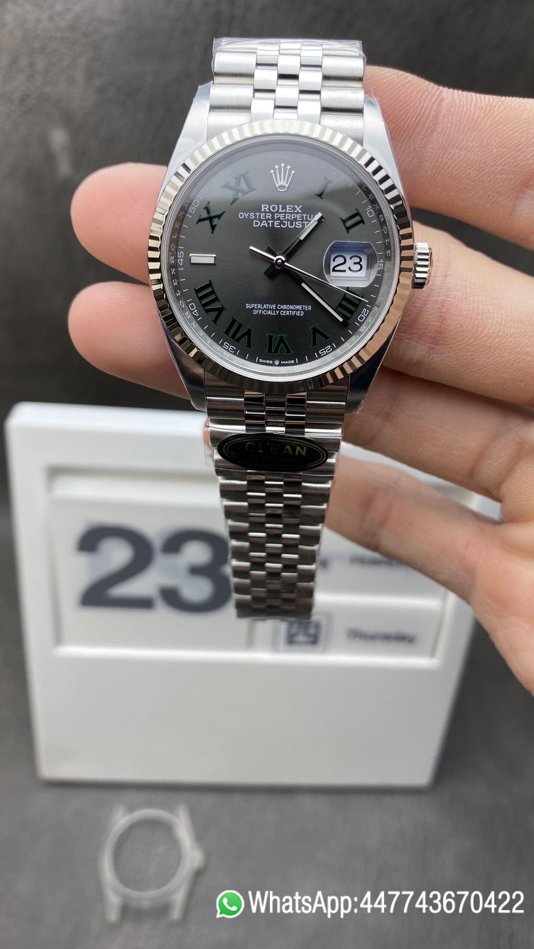 Super Clone Watch Rolex DateJust 36 126234 Wimbledon Best Edition 904L Steel Gray Dial Green Roman Markers on Jubilee Bracelet VR3235 Clean Factory Watch Rolex DateJust 36 126234 Wimbledon Best Edition 904L Steel Gray Dial Green Roman Markers on Jubilee Bracelet VR3235