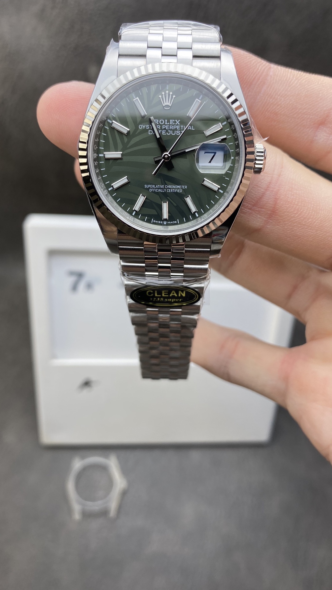 Victory Factory DateJust 36 126234 Olive Green Palm motif Dial Green Leaf Dial 904L Steel on Jubilee Bracelet VR3235 Clean Factory DateJust 36 126234 Olive Green Palm motif Dial Green Leaf Dial 904L Steel on Jubilee Bracelet VR3235