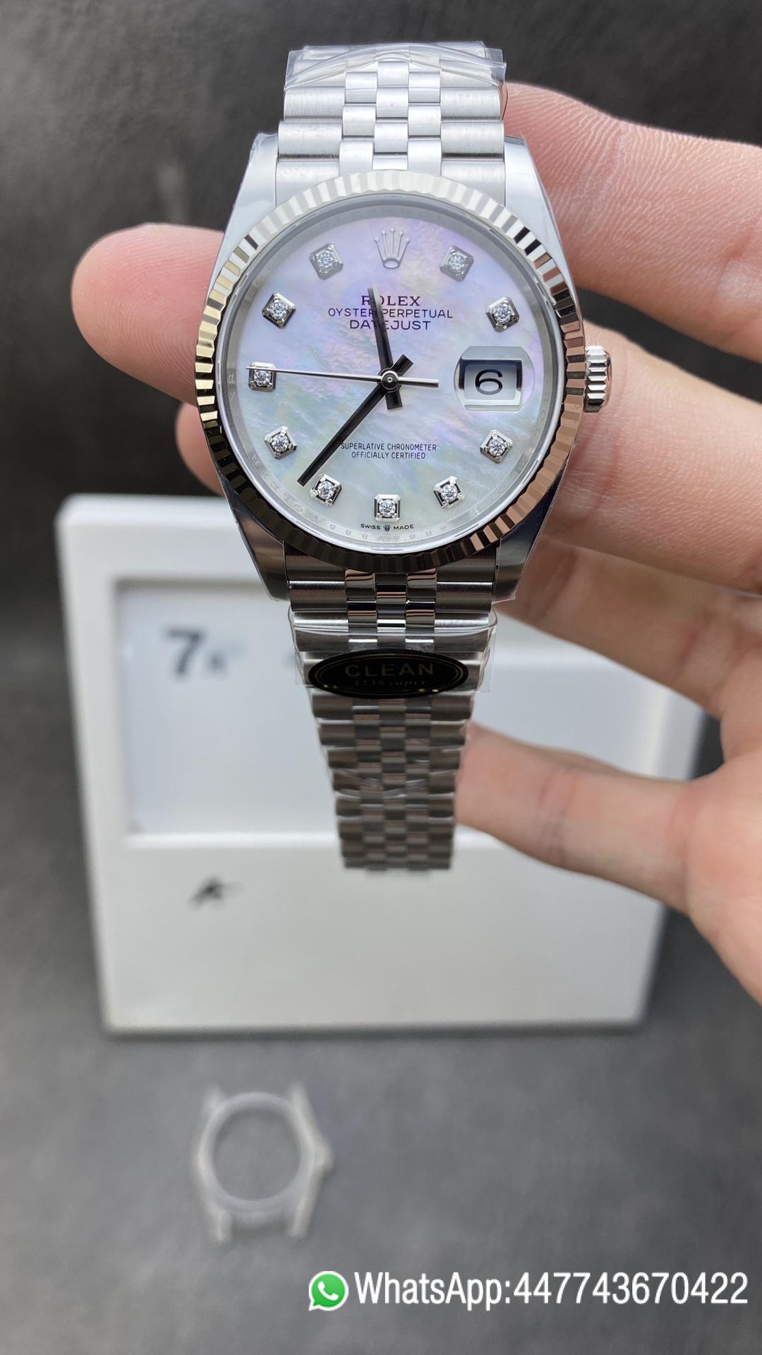 Super Clone Rolex DateJust 36 126234 White Mother of Pearl Set Diamonds Dial 904L Steel on Jubilee Bracelet VR3235 Clean Factory Rolex DateJust 36 126234 White Mother of Pearl Set Diamonds Dial 904L Steel on Jubilee Bracelet VR3235