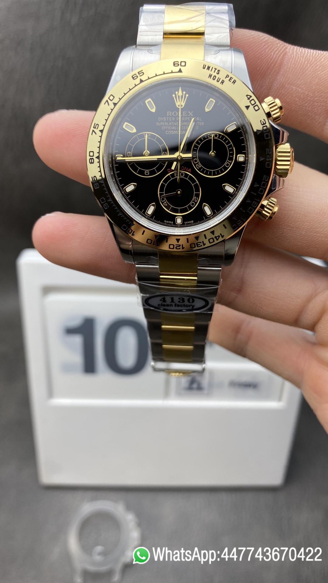 Super Clone Watches Rolex Daytona 116503 Plate 18K Yellow Gold Case Black Dial on Gold Steel Two Tone Bracelet SA4130 Movement Clean Factory Watches Rolex Daytona 116503 Plate 18K Yellow Gold Case Black Dial on Gold Steel Two Tone Bracelet SA4130 Movement