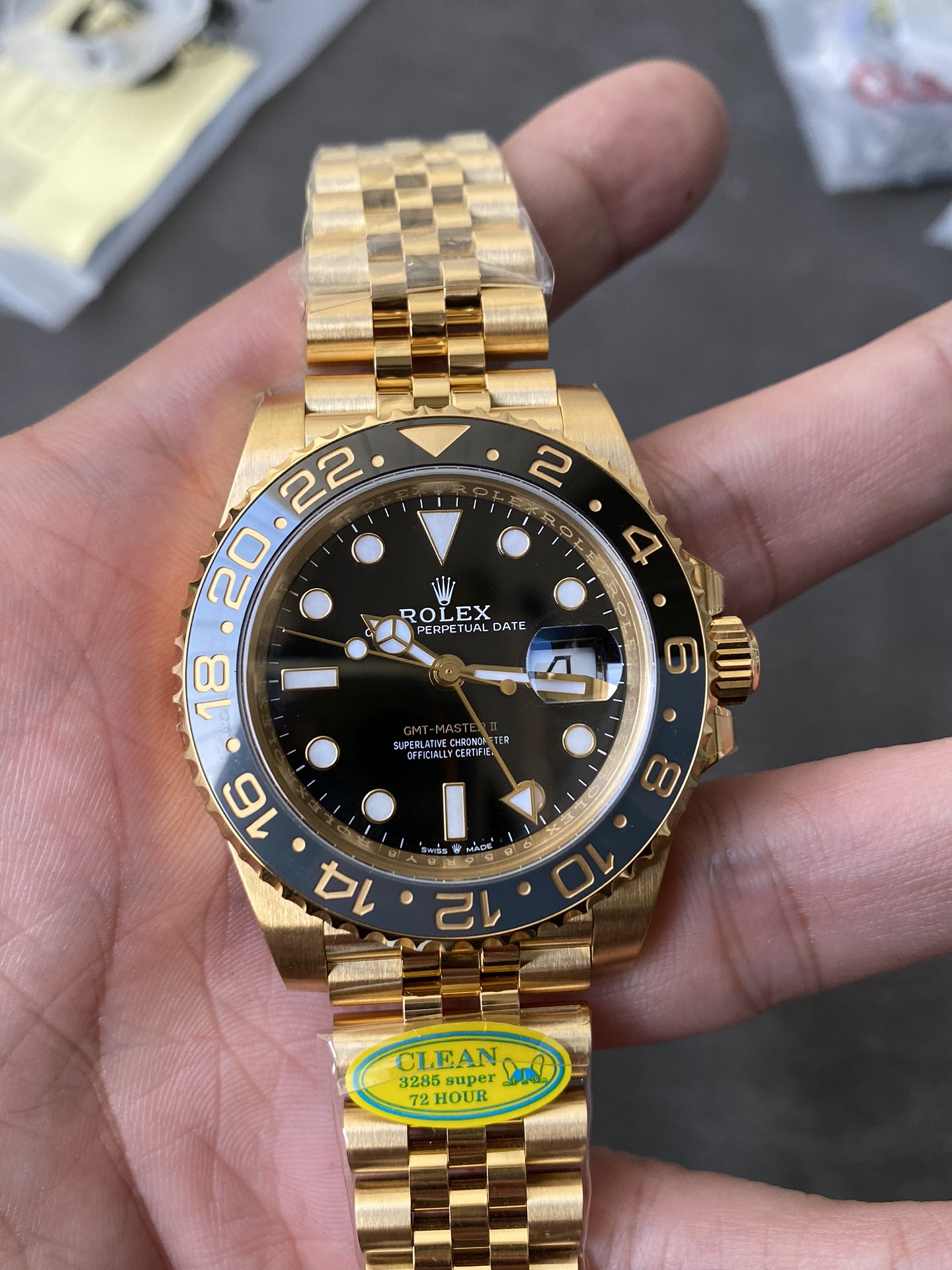CF Rolex Victory Factory GMT Master II 126718GRNR Full Yellow Gold Black Grey Bezel Black Dial Jubilee Bracelet DD3285 Movement 02 CF Rolex Clean Factory GMT Master II 126718GRNR Full Yellow Gold Black Grey Bezel Black Dial Jubilee Bracelet DD3285 Movement 02