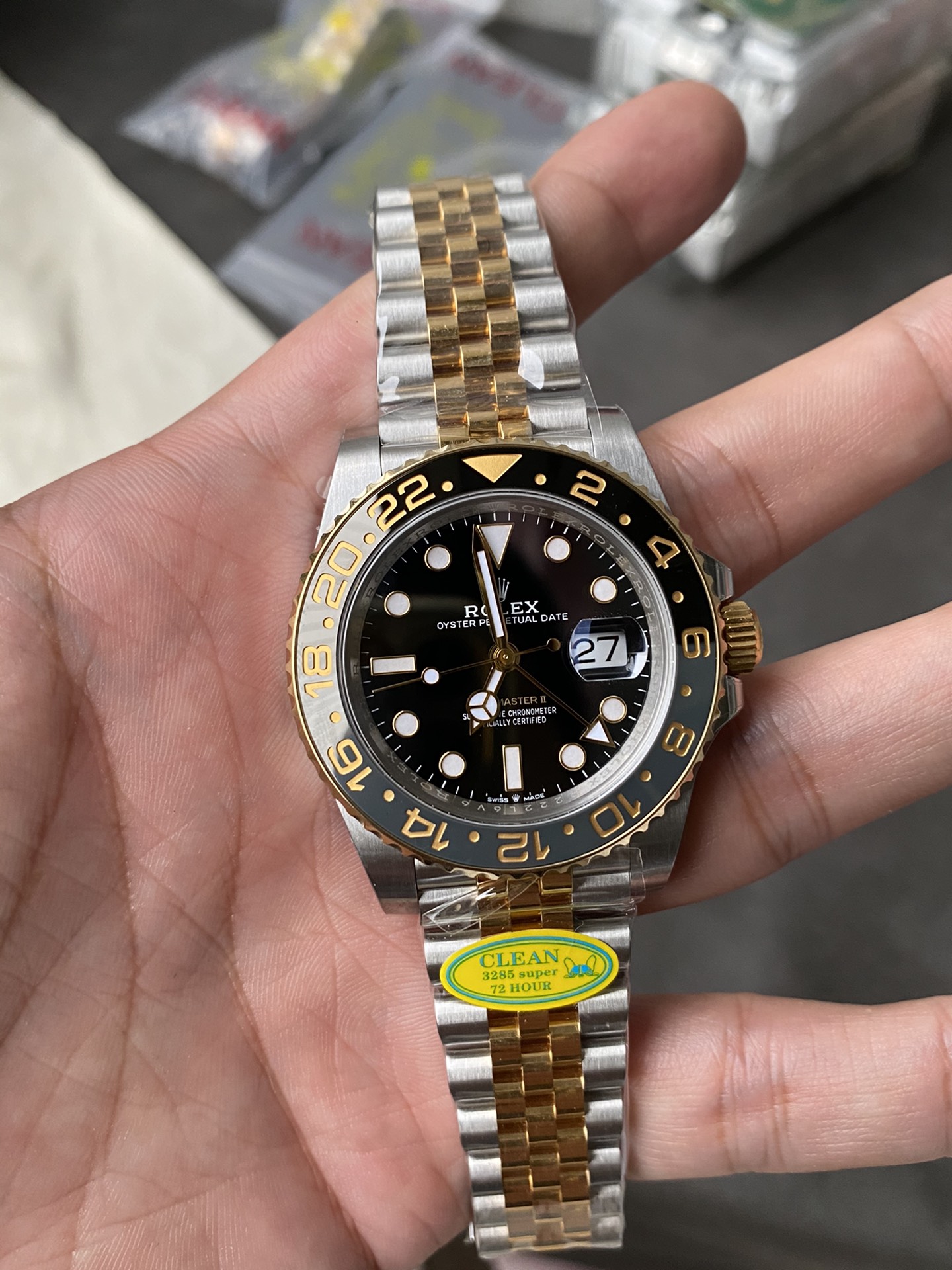 Victory Factory GMT Master II 126713GRNR Oystersteel and Yellow Gold Black and Grey Bezel Black Dial Jubilee Bracelet DD3285 Movement 01 Clean Factory GMT Master II 126713GRNR Oystersteel and Yellow Gold Black and Grey Bezel Black Dial Jubilee Bracelet DD3285 Movement 01