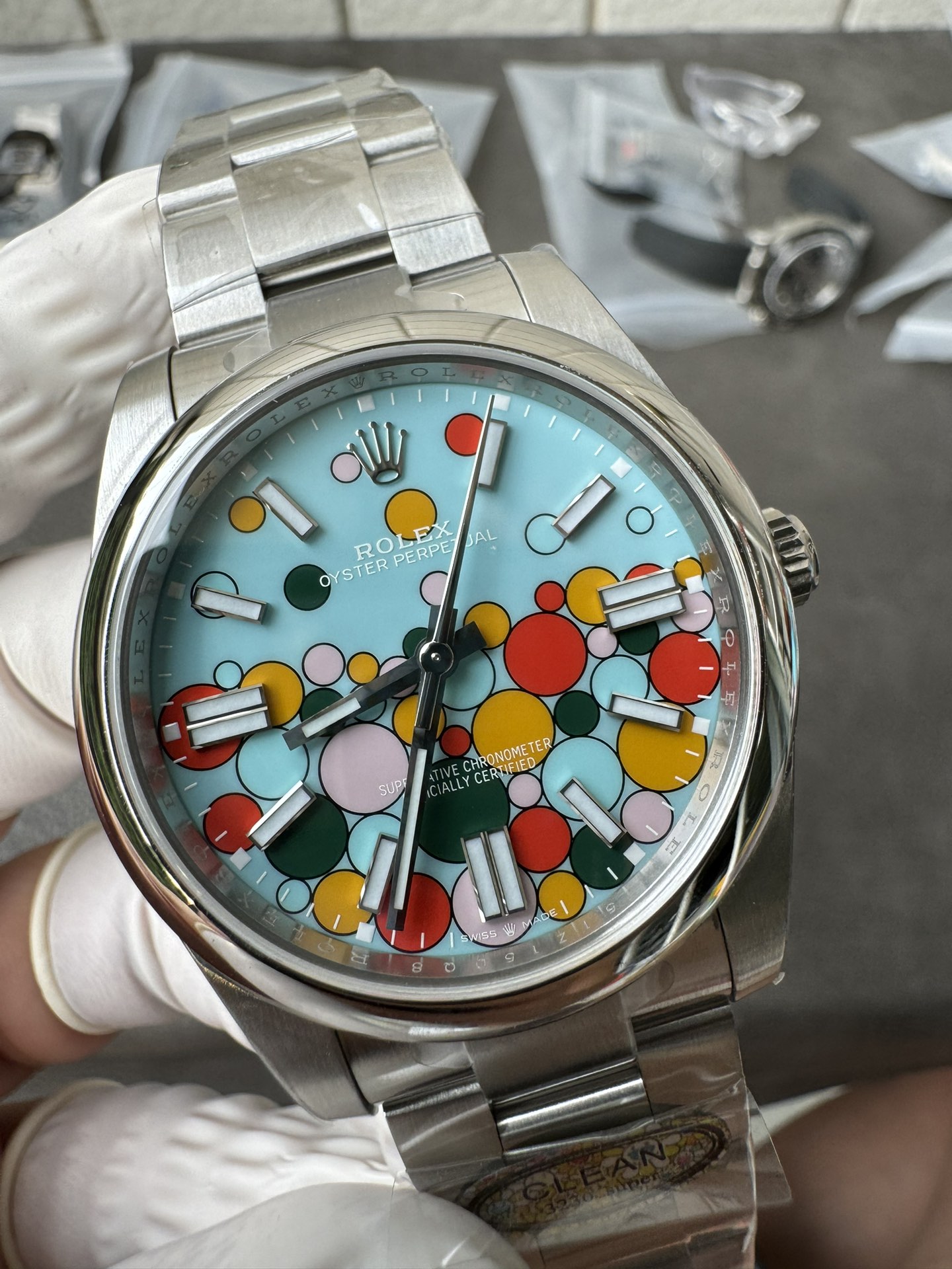 Victory Factory Oyster Perpetual 124300 CF OP Watch 41mm 904L Steel Celebration Dial VR3230 04 Clean Factory Oyster Perpetual 124300 CF OP Watch 41mm 904L Steel Celebration Dial VR3230 04