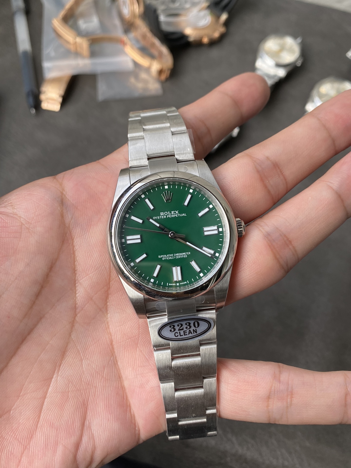 Victory Factory Rolex Oyster Perpetual 124300 CP OP 41mm Green Dial 904L Steel VR3230 Movement 01 Clean Factory Rolex Oyster Perpetual 124300 CP OP 41mm Green Dial 904L Steel VR3230 Movement 01