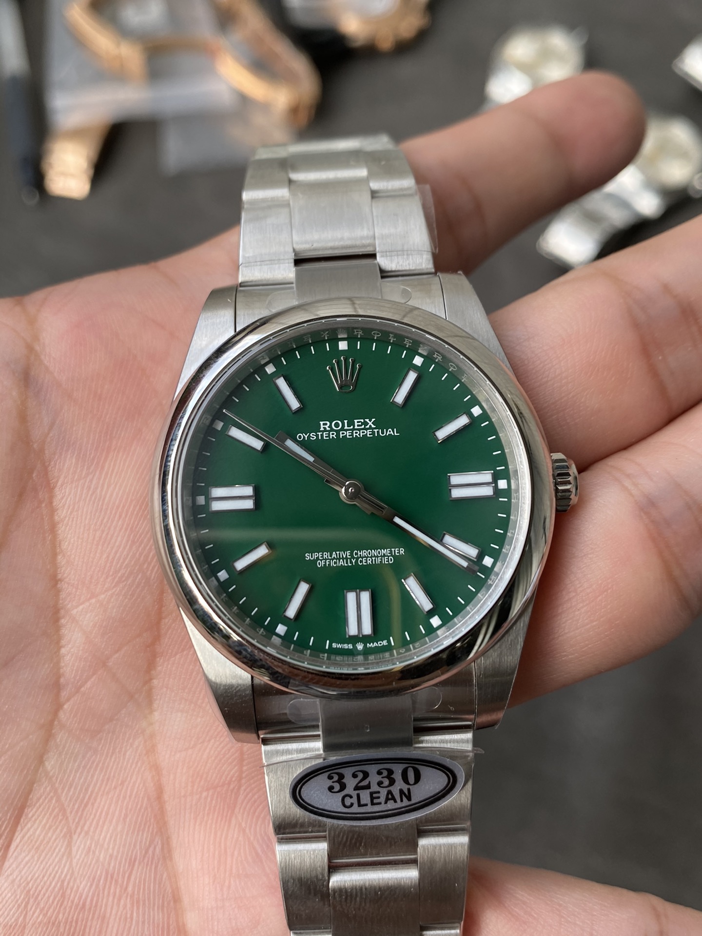Victory Factory Rolex Oyster Perpetual 124300 CP OP 41mm Green Dial 904L Steel VR3230 Movement 02 Clean Factory Rolex Oyster Perpetual 124300 CP OP 41mm Green Dial 904L Steel VR3230 Movement 02