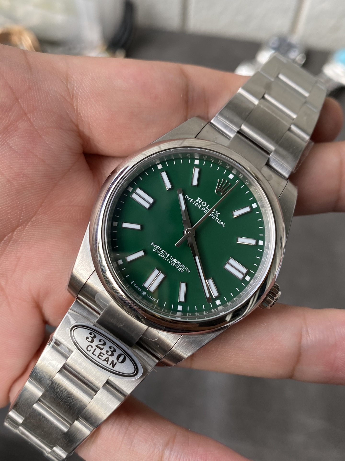 Victory Factory Rolex Oyster Perpetual 124300 CP OP 41mm Green Dial 904L Steel VR3230 Movement 04 Clean Factory Rolex Oyster Perpetual 124300 CP OP 41mm Green Dial 904L Steel VR3230 Movement 04