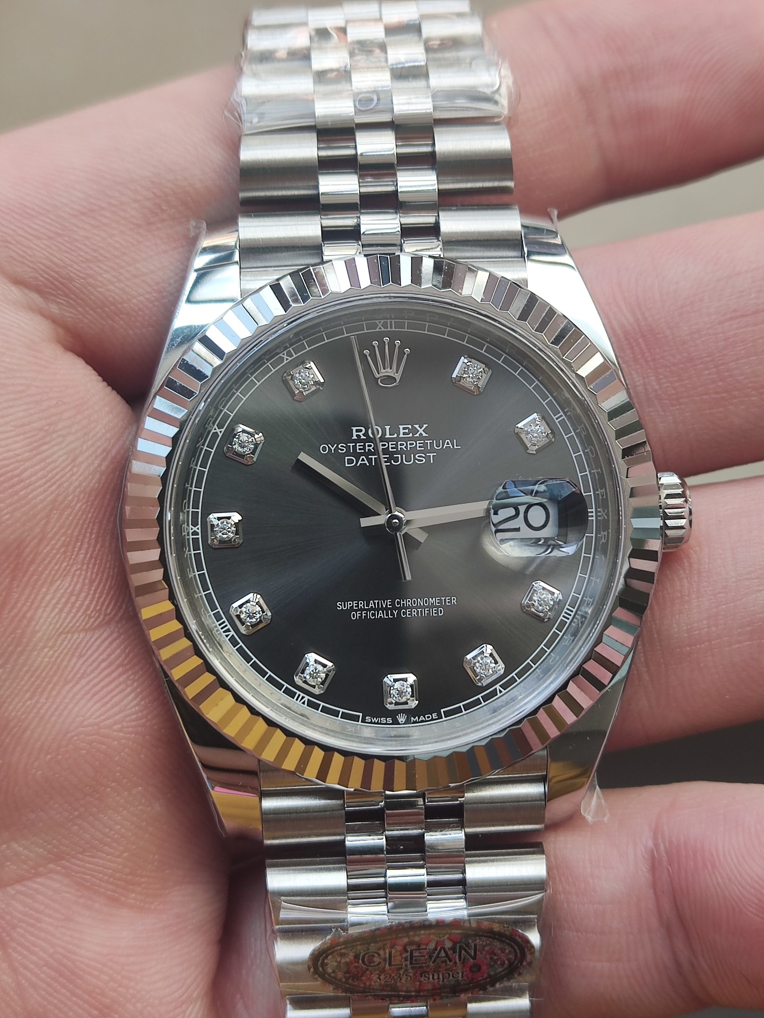 Victory Factory Watch CF DateJust 41mm 126334 904L Steel Grey Dial with Diamonds Markers on Jubilee Bracelet VR3235 Movement 01 Clean Factory Watch CF DateJust 41mm 126334 904L Steel Grey Dial with Diamonds Markers on Jubilee Bracelet VR3235 Movement 01
