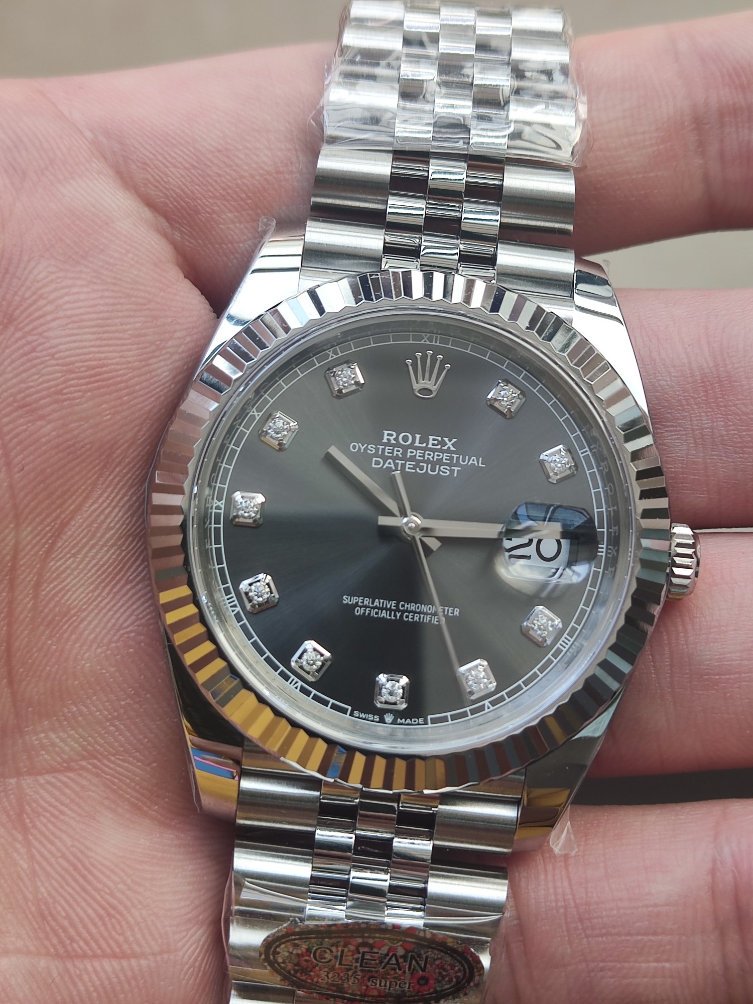 Victory Factory Watch CF DateJust 41mm 126334 904L Steel Grey Dial with Diamonds Markers on Jubilee Bracelet VR3235 Movement 02 Clean Factory Watch CF DateJust 41mm 126334 904L Steel Grey Dial with Diamonds Markers on Jubilee Bracelet VR3235 Movement 02