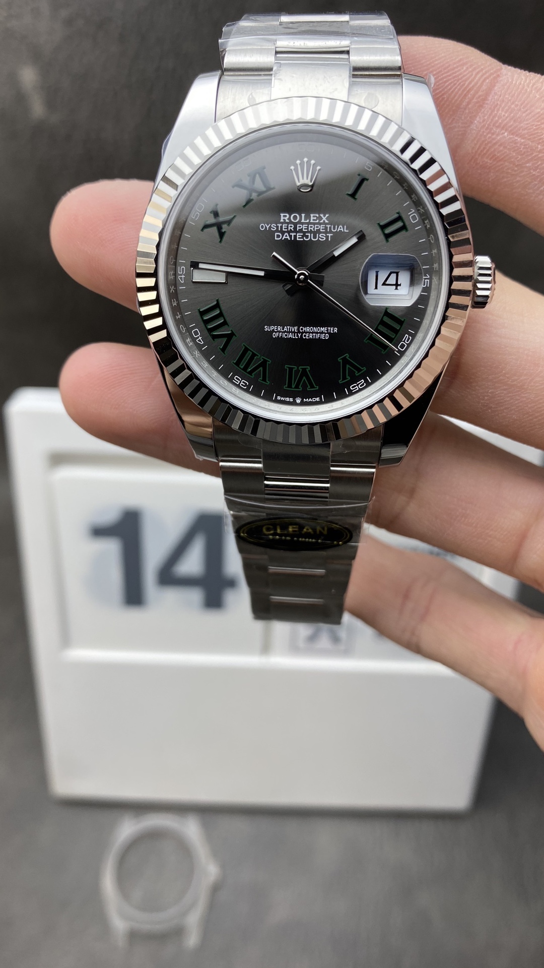 Victory Factory Watch Rolex DateJust Wimbledon 126334 41mm Gray Dial Green Roman Markers Oyster Bracelet DD3235 Clean Factory Watch Rolex DateJust Wimbledon 126334 41mm Gray Dial Green Roman Markers Oyster Bracelet DD3235