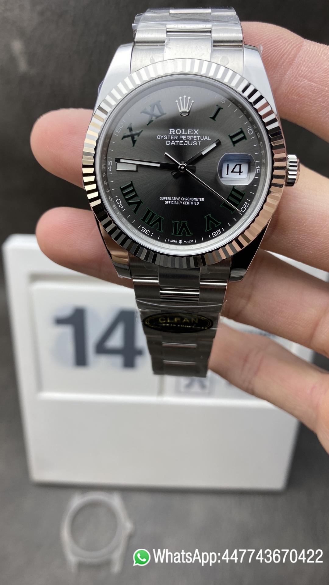 Super Clone Watch Rolex DateJust Wimbledon 126334 41mm Gray Dial Green Roman Markers Oyster Bracelet DD3235 Clean Factory Watch Rolex DateJust Wimbledon 126334 41mm Gray Dial Green Roman Markers Oyster Bracelet DD3235