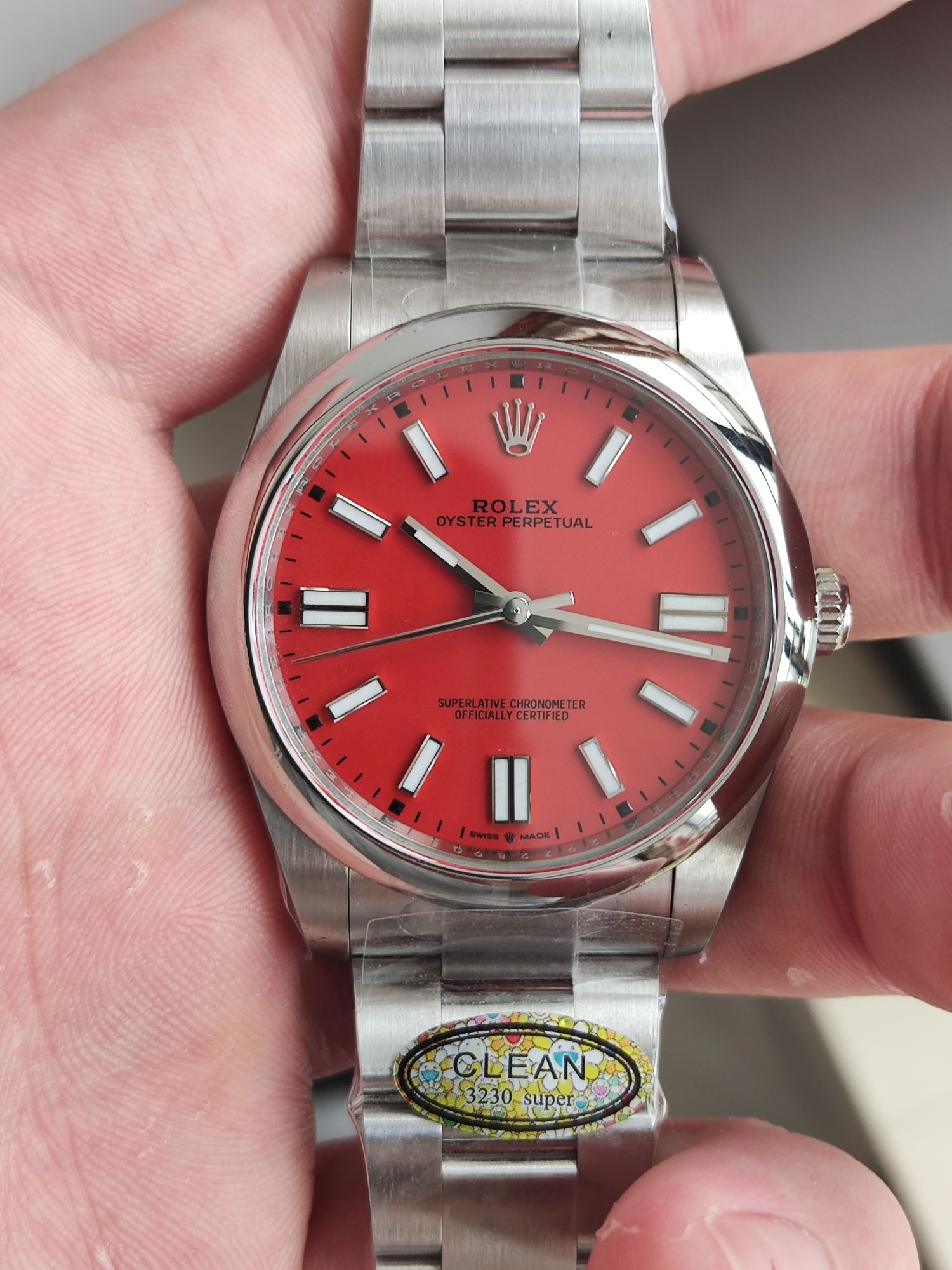 Victory Factory Watches Rolex Oyster Perpetual CF OP 124300 41mm 904L Stainless Steel Red Dial VR3230 01 Clean Factory Watches Rolex Oyster Perpetual CF OP 124300 41mm 904L Stainless Steel Red Dial VR3230 01