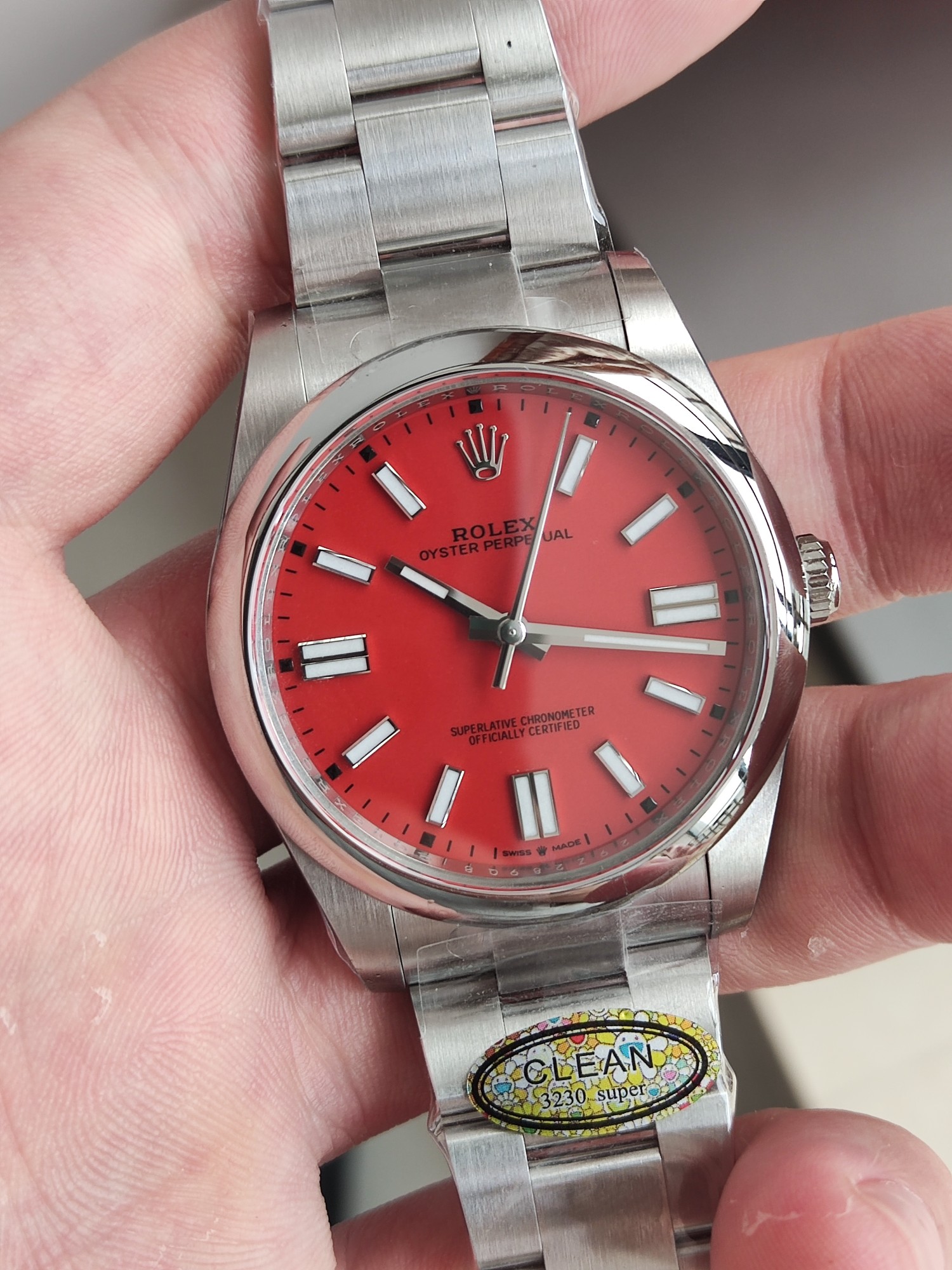 Victory Factory Watches Rolex Oyster Perpetual CF OP 124300 41mm 904L Stainless Steel Red Dial VR3230 02 Clean Factory Watches Rolex Oyster Perpetual CF OP 124300 41mm 904L Stainless Steel Red Dial VR3230 02