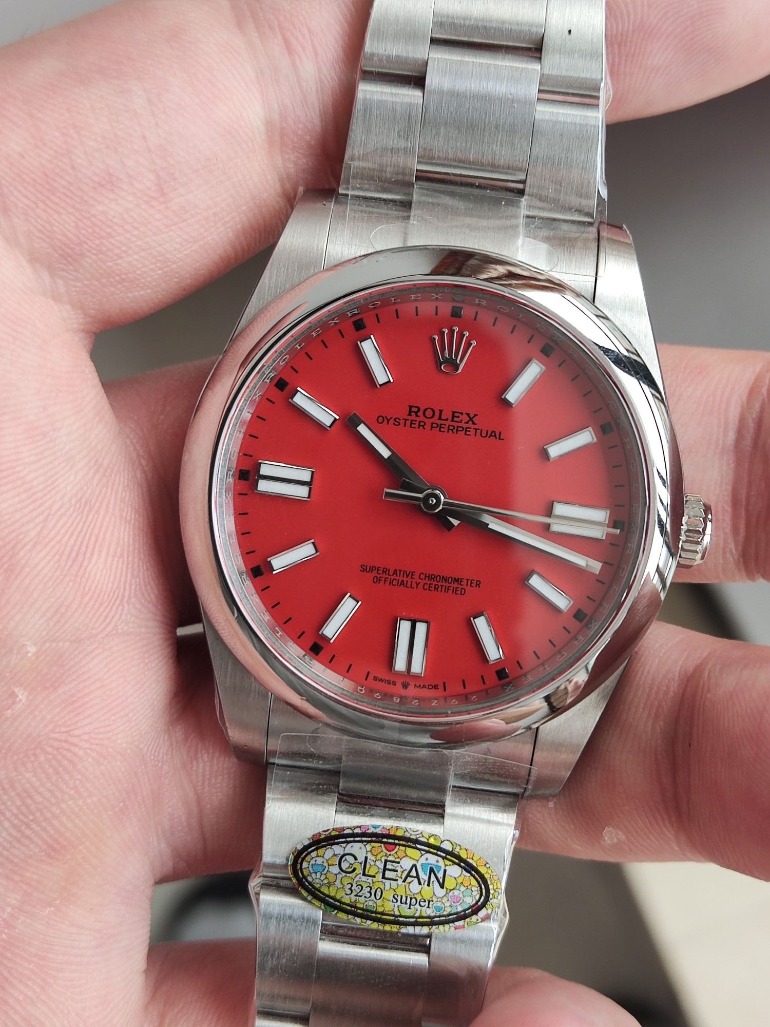 Victory Factory Watches Rolex Oyster Perpetual CF OP 124300 41mm 904L Stainless Steel Red Dial VR3230 03 Clean Factory Watches Rolex Oyster Perpetual CF OP 124300 41mm 904L Stainless Steel Red Dial VR3230 03