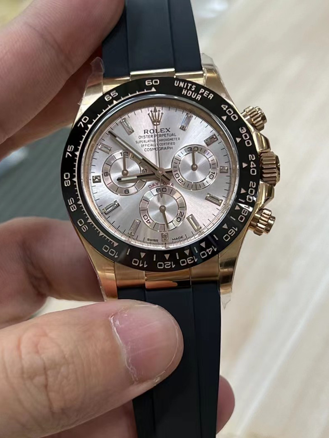 Super Clone Daytona 116515 Role Gold Case Black Ceramic Bezel Sundust Set with Diamonds Dial Oystelflex Strap DD4130 Movement 00 Super Clone Daytona 116515 Role Gold Case Black Ceramic Bezel Sundust Set with Diamonds Dial Oystelflex Strap DD4130 Movement 00