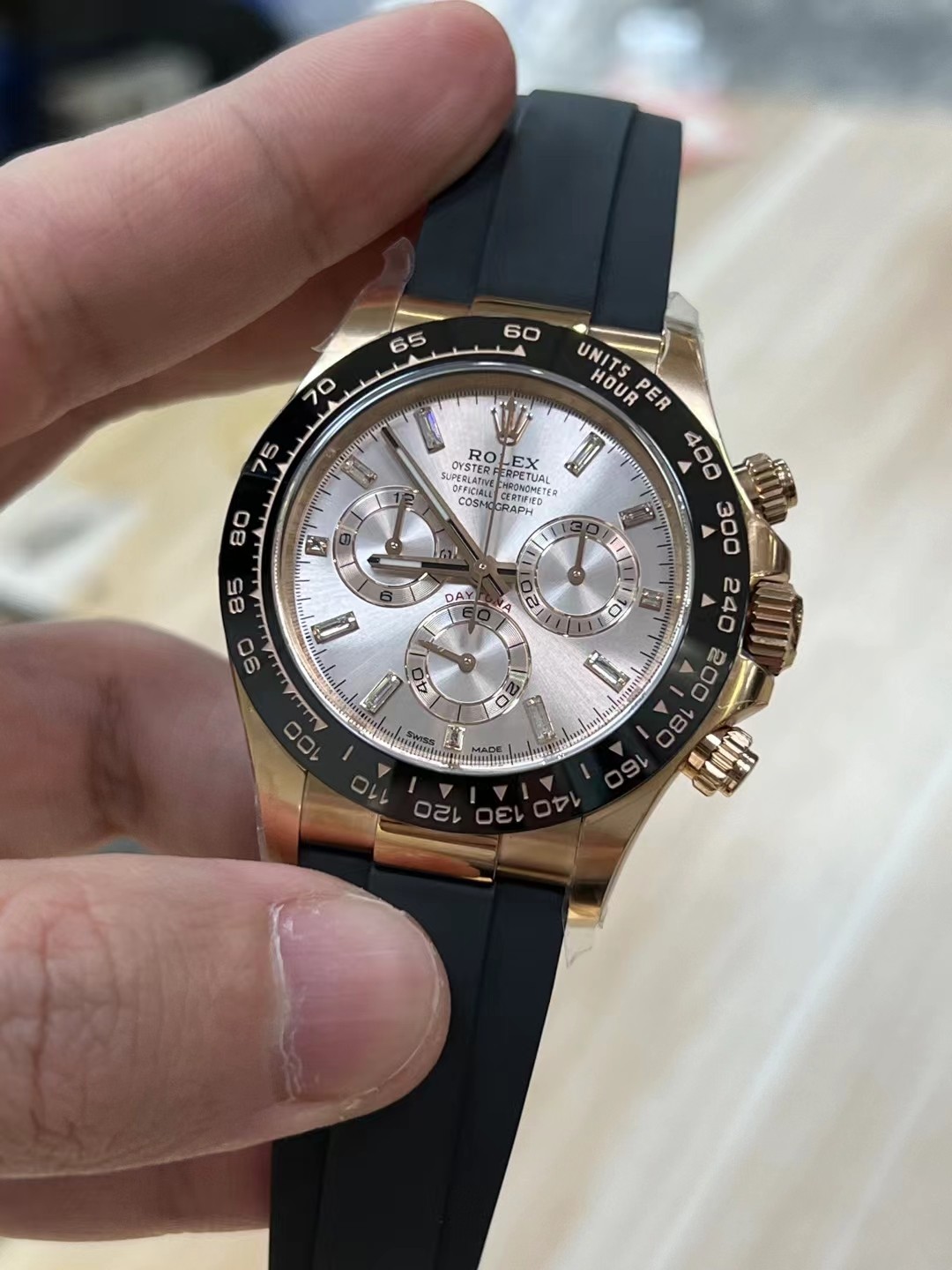 Super Clone Daytona 116515 Role Gold Case Black Ceramic Bezel Sundust Set with Diamonds Dial Oystelflex Strap DD4130 Movement 03 Super Clone Daytona 116515 Role Gold Case Black Ceramic Bezel Sundust Set with Diamonds Dial Oystelflex Strap DD4130 Movement 03