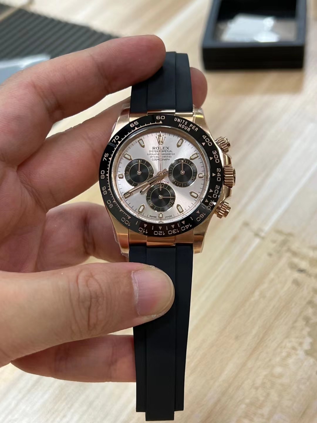 Victory Factory Daytona 116515 Rose Gold Case Black Ceramic Bezel Sundust Dial Black Sub Dial Oysterflex Strap DD4130 Movement 01 Clean Factory Daytona 116515 Rose Gold Case Black Ceramic Bezel Sundust Dial Black Sub Dial Oysterflex Strap DD4130 Movement 01