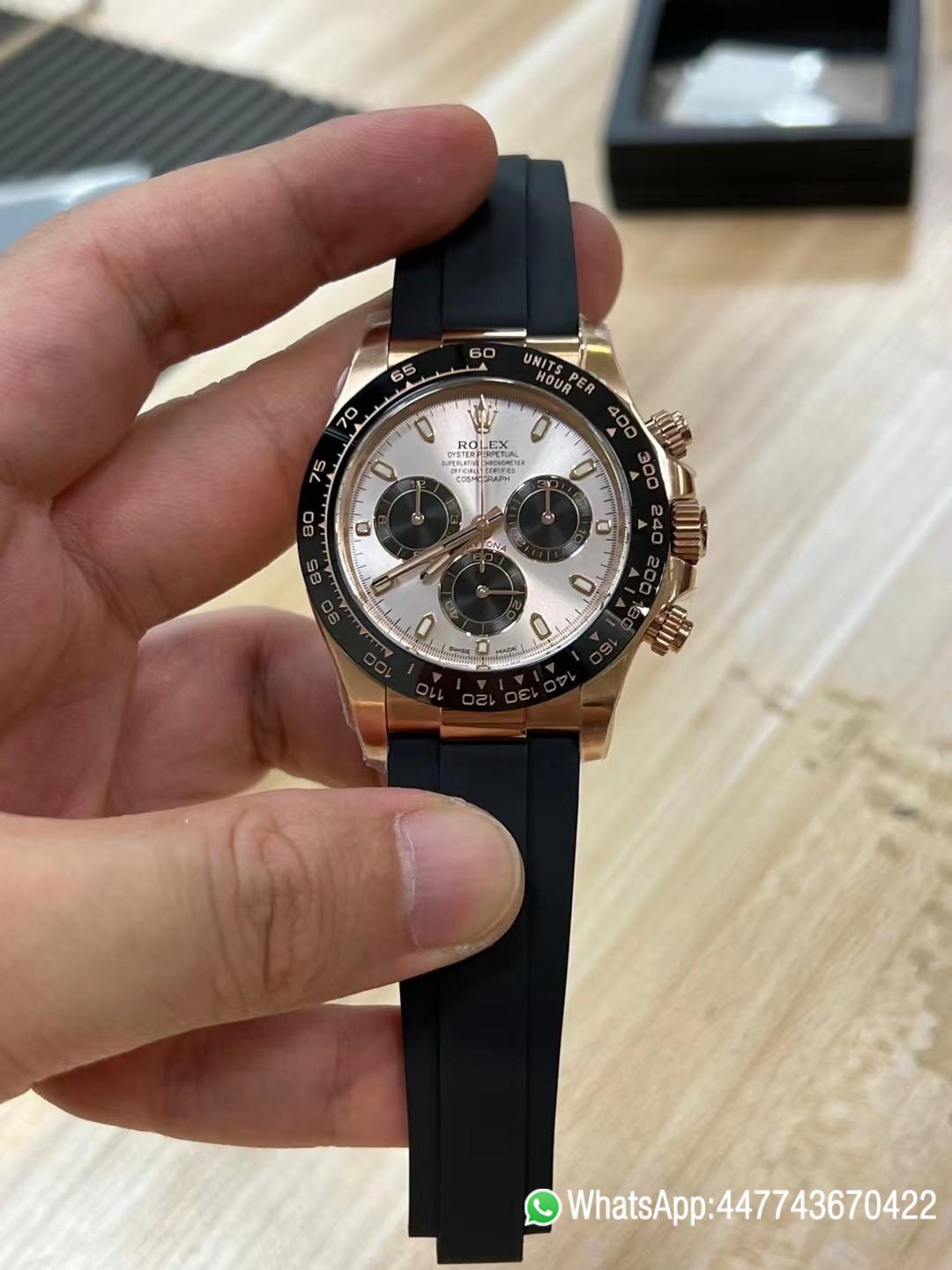 Super Clone Daytona 116515 Rose Gold Case Black Ceramic Bezel Sundust Dial Black Sub Dial Oysterflex Strap DD4130 Movement 01 Super Clone Daytona 116515 Rose Gold Case Black Ceramic Bezel Sundust Dial Black Sub Dial Oysterflex Strap DD4130 Movement 01