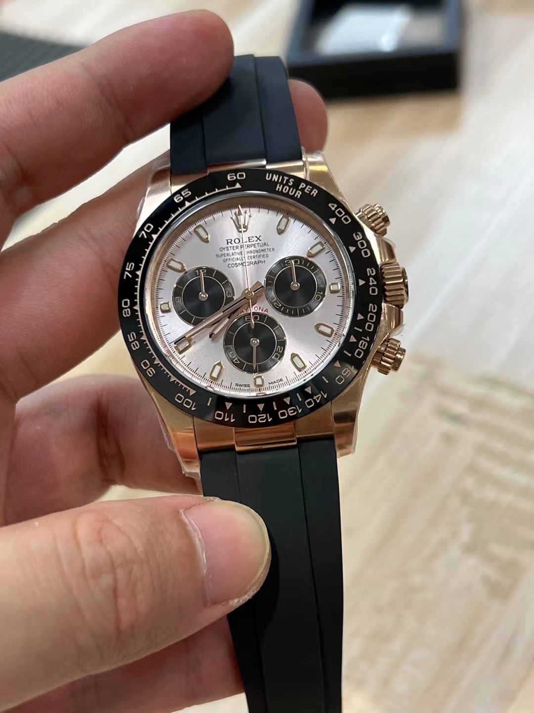 Victory Factory Daytona 116515 Rose Gold Case Black Ceramic Bezel Sundust Dial Black Sub Dial Oysterflex Strap DD4130 Movement 02 Clean Factory Daytona 116515 Rose Gold Case Black Ceramic Bezel Sundust Dial Black Sub Dial Oysterflex Strap DD4130 Movement 02