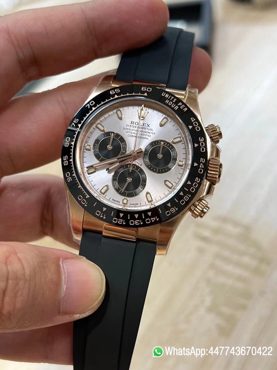 Super Clone Daytona 116515 Rose Gold Case Black Ceramic Bezel Sundust Dial Black Sub Dial Oysterflex Strap DD4130 Movement 03 Super Clone Daytona 116515 Rose Gold Case Black Ceramic Bezel Sundust Dial Black Sub Dial Oysterflex Strap DD4130 Movement 03