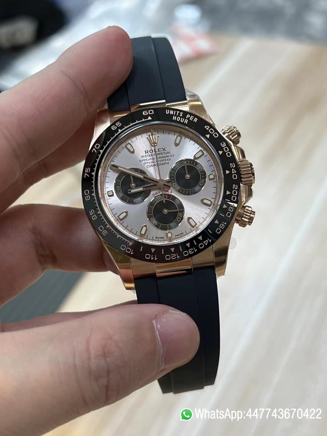 Super Clone Daytona 116515 Rose Gold Case Black Ceramic Bezel Sundust Dial Black Sub Dial Oysterflex Strap DD4130 Movement 05 Super Clone Daytona 116515 Rose Gold Case Black Ceramic Bezel Sundust Dial Black Sub Dial Oysterflex Strap DD4130 Movement 05