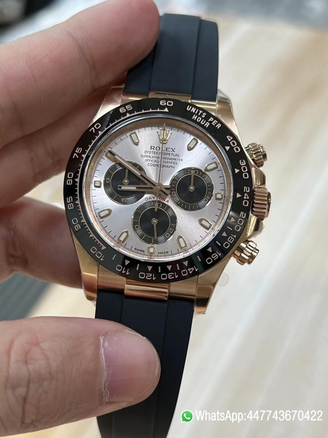 Super Clone Daytona 116515 Rose Gold Case Black Ceramic Bezel Sundust Dial Black Sub Dial Oysterflex Strap DD4130 Movement 06 Super Clone Daytona 116515 Rose Gold Case Black Ceramic Bezel Sundust Dial Black Sub Dial Oysterflex Strap DD4130 Movement 06