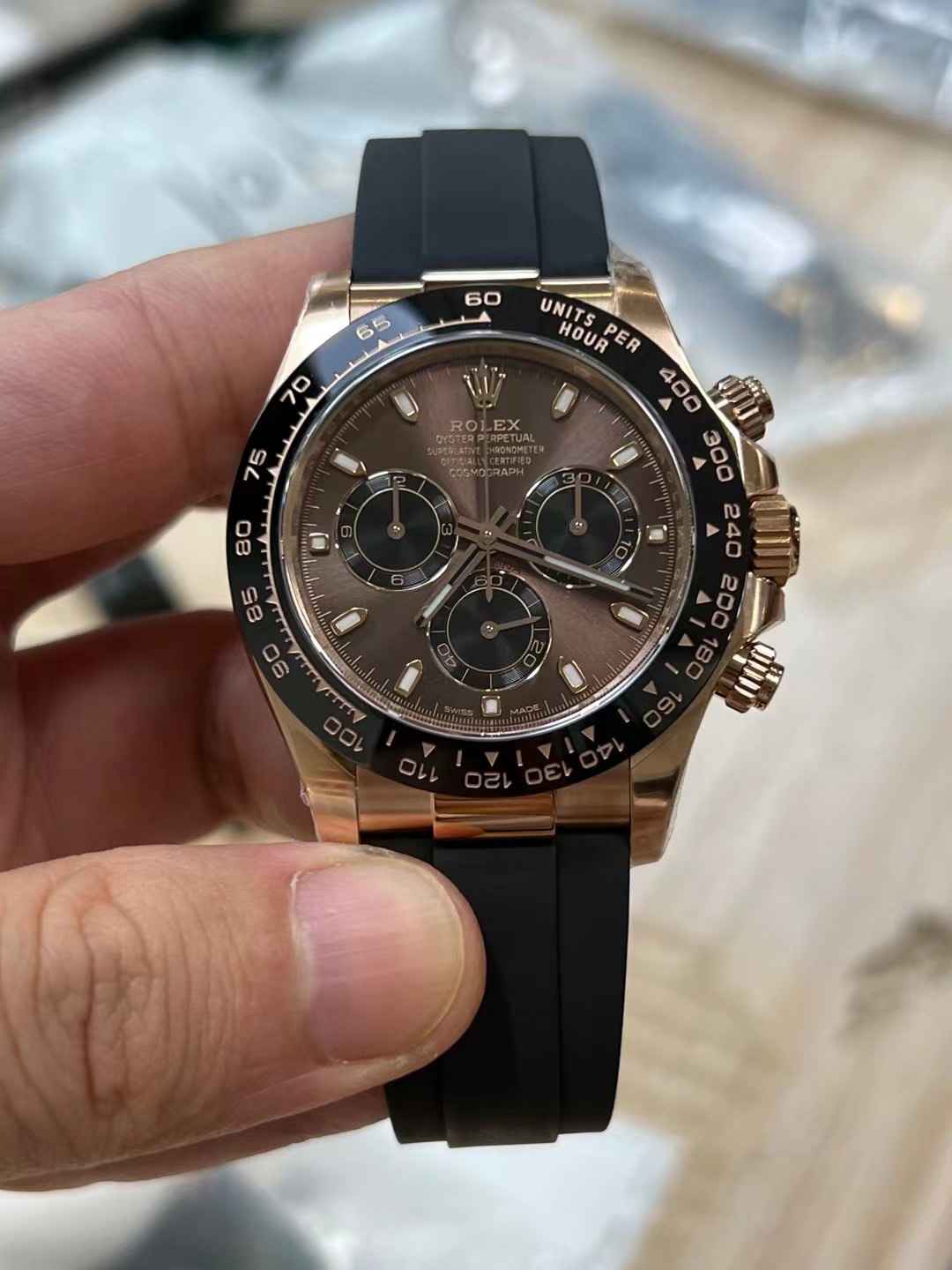 Victory Factory Daytona 116515 Rose Gold Case Chocolate Dial Black Chrono Dial DanDong 4130 Movement Oysterflex Strap 01 Clean Factory Daytona 116515 Rose Gold Case Chocolate Dial Black Chrono Dial DanDong 4130 Movement Oysterflex Strap 01