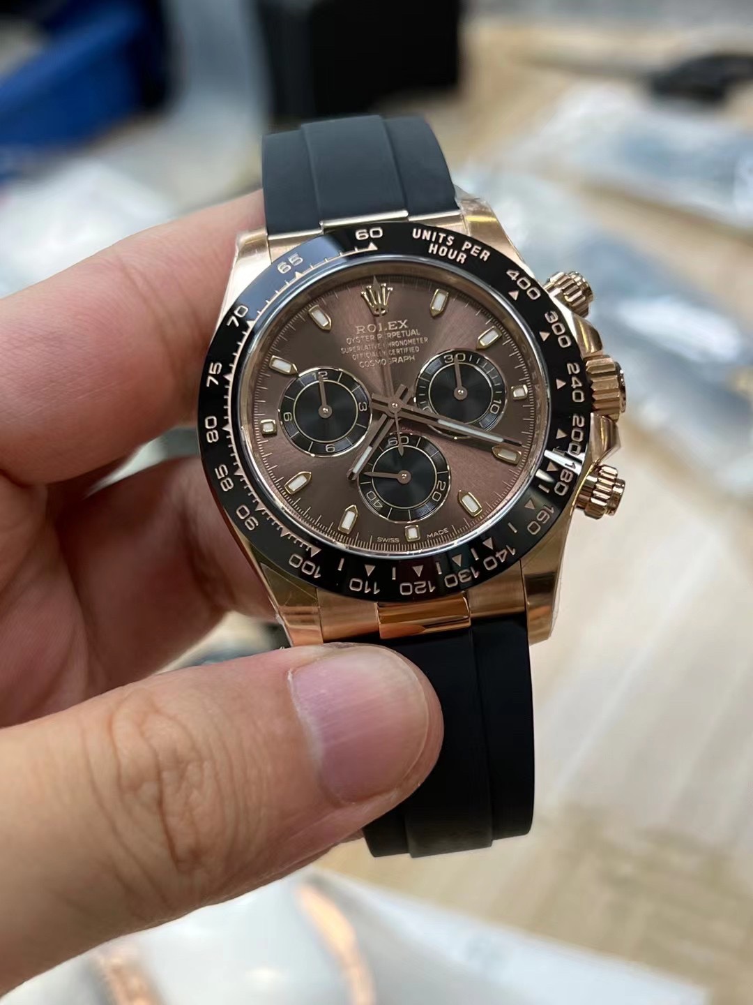 Victory Factory Daytona 116515 Rose Gold Case Chocolate Dial Black Chrono Dial DanDong 4130 Movement Oysterflex Strap 02 Clean Factory Daytona 116515 Rose Gold Case Chocolate Dial Black Chrono Dial DanDong 4130 Movement Oysterflex Strap 02