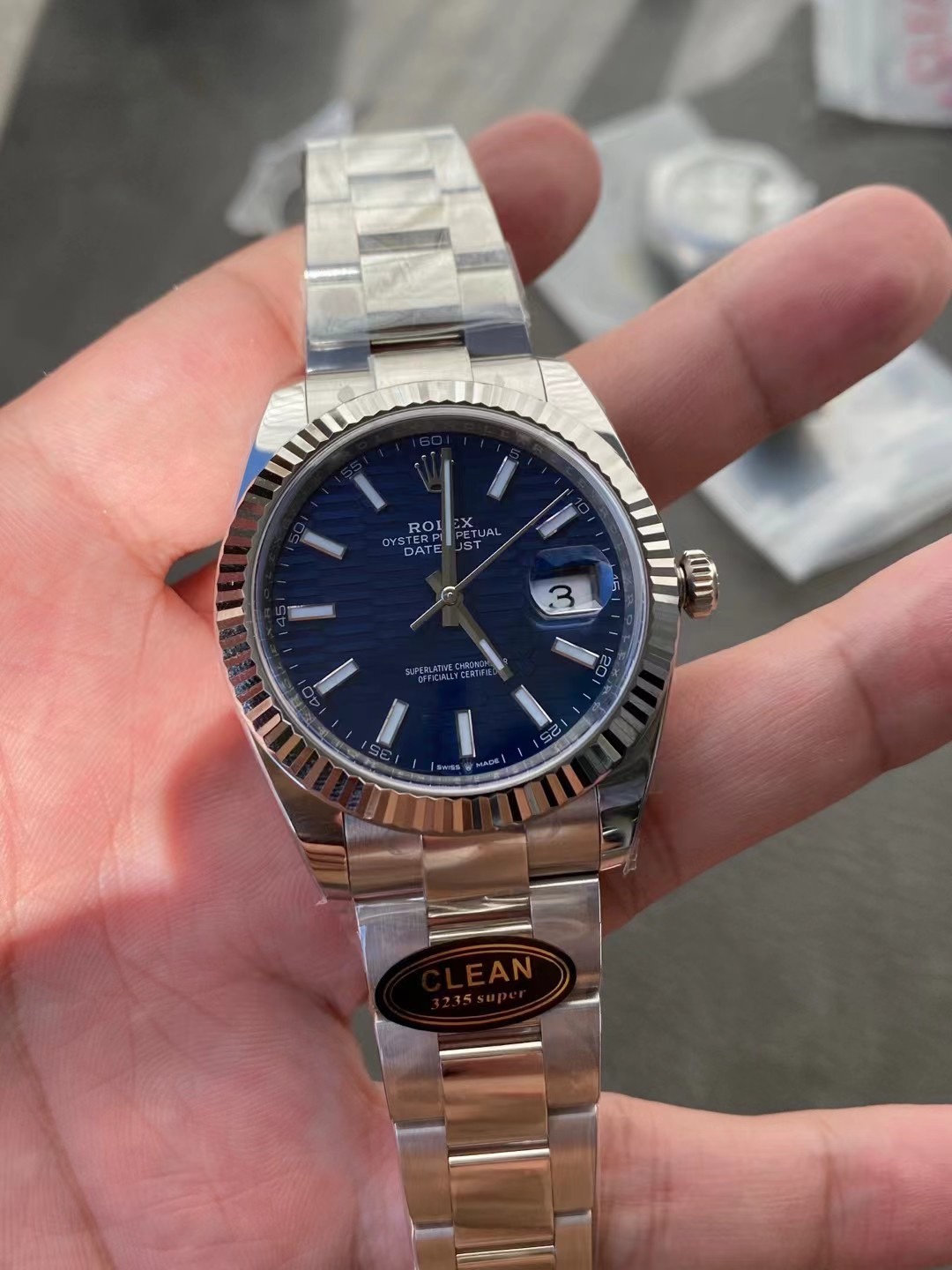 Victory Factory Rolex DateJust 41 126334 0031 Bright Blue Fluted Motif Dial on Oyster Bracelet Superclone 3235 Movement 02 Clean Factory Rolex DateJust 41 126334 0031 Bright Blue Fluted Motif Dial on Oyster Bracelet Superclone 3235 Movement 02