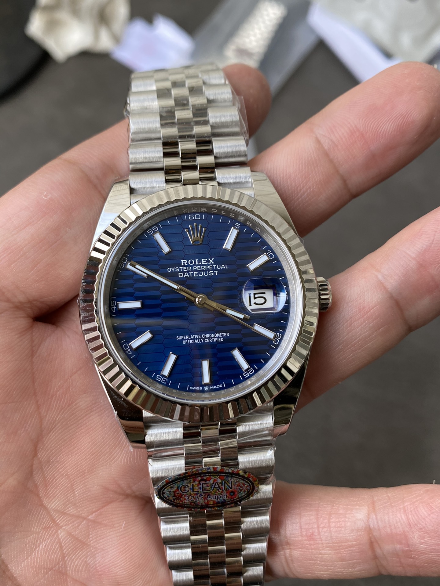 Victory Factory Rolex DateJust 41 126334 Bright Blue Fluted Motif Dial on Jubilee Bracelet Superclone 3235 Movement 02 Clean Factory Rolex DateJust 41 126334 Bright Blue Fluted Motif Dial on Jubilee Bracelet Superclone 3235 Movement 02
