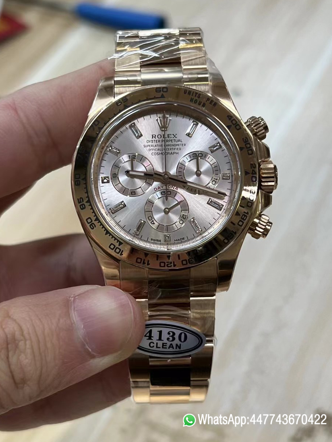 Super Clone Rolex Daytona 116505 Full Rose Gold Case Bracelet Rose Gold Dial with Diamonds Markers DD4130 Movement 00 Super Clone Rolex Daytona 116505 Full Rose Gold Case Bracelet Rose Gold Dial with Diamonds Markers DD4130 Movement 00