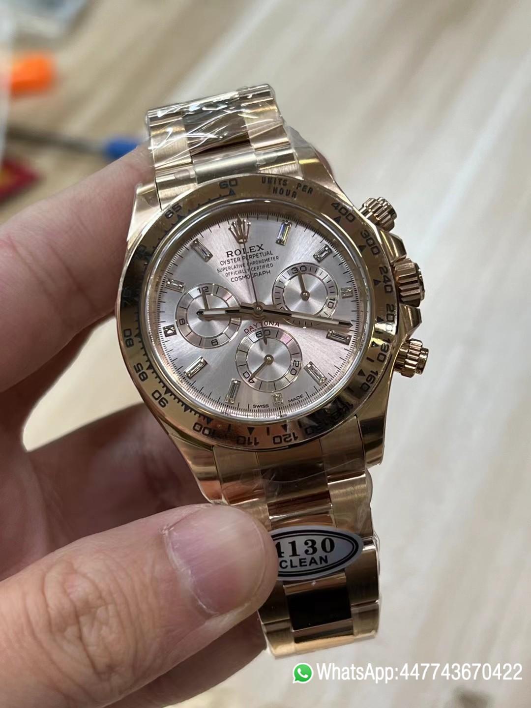 Super Clone Rolex Daytona 116505 Full Rose Gold Case Bracelet Rose Gold Dial with Diamonds Markers DD4130 Movement 02 Super Clone Rolex Daytona 116505 Full Rose Gold Case Bracelet Rose Gold Dial with Diamonds Markers DD4130 Movement 02