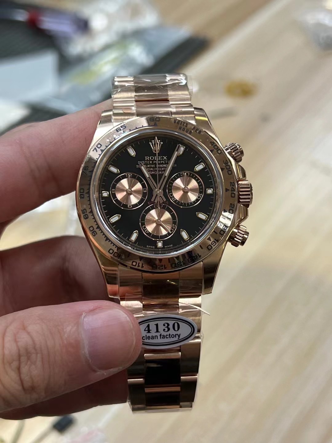 Victory Factory Rolex Daytona 116505 Rose Gold Case Bracelet Black Dial with Pink Sub Dial DD4130 Movement 01 Clean Factory Rolex Daytona 116505 Rose Gold Case Bracelet Black Dial with Pink Sub Dial DD4130 Movement 01