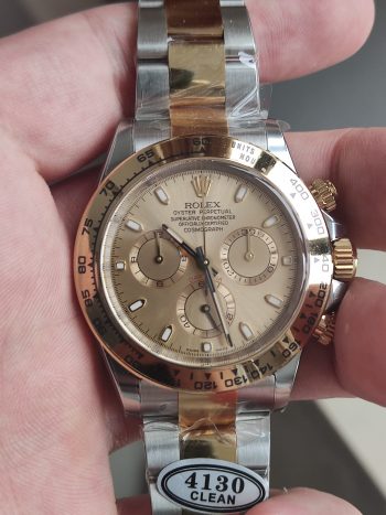 Clean Factory Watch Rolex Daytona 116503 Yellow Gold Steel Two Tone Braclet Champagne Dial Stick Markers 01