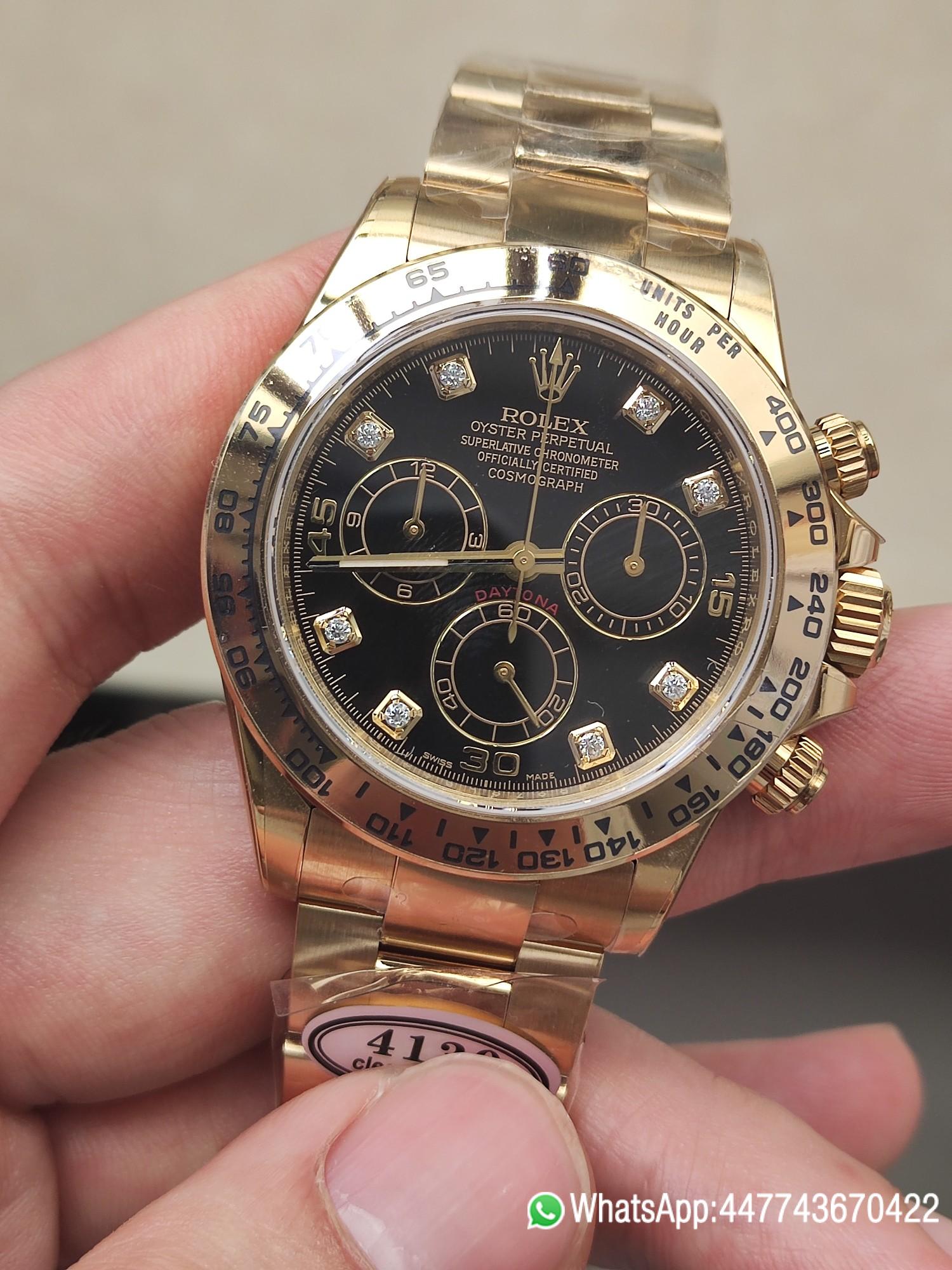 Clena Factory Rolex Daytona 116508 Yellow Gold Case Bracelet DD4130 Movement Black Dial Diamond Markers 03 Clena Factory Rolex Daytona 116508 Yellow Gold Case Bracelet DD4130 Movement Black Dial Diamond Markers 03