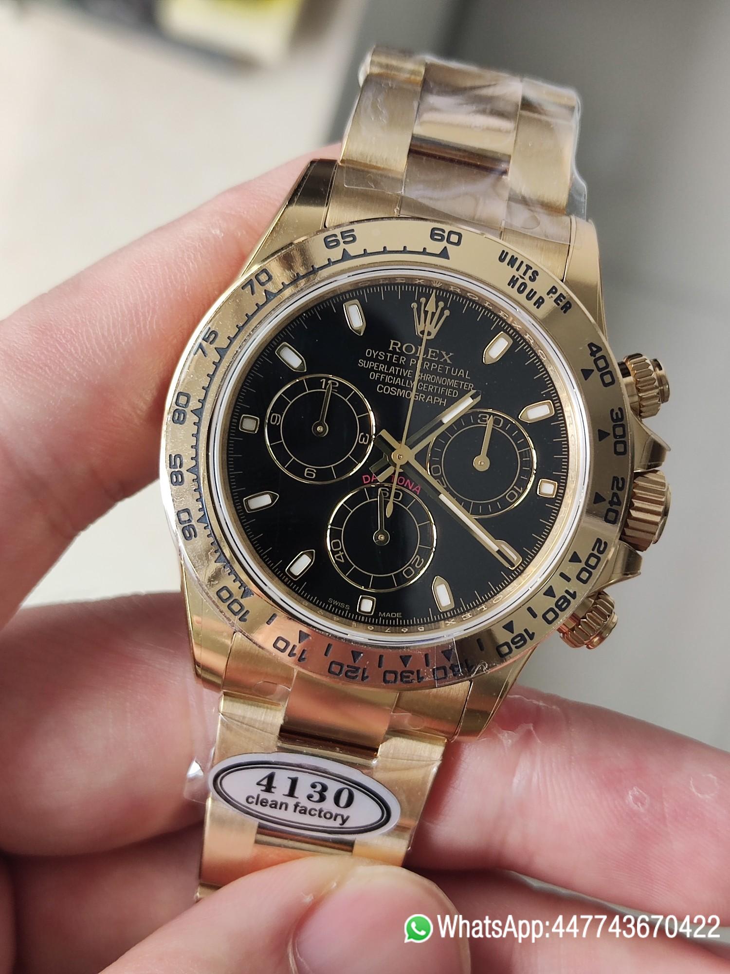 Clena Factory Rolex Daytona 116508 Yellow Gold Case Bracelet DD4130 Movement Black Dial Stick Markers 02 Clena Factory Rolex Daytona 116508 Yellow Gold Case Bracelet DD4130 Movement Black Dial Stick Markers 02