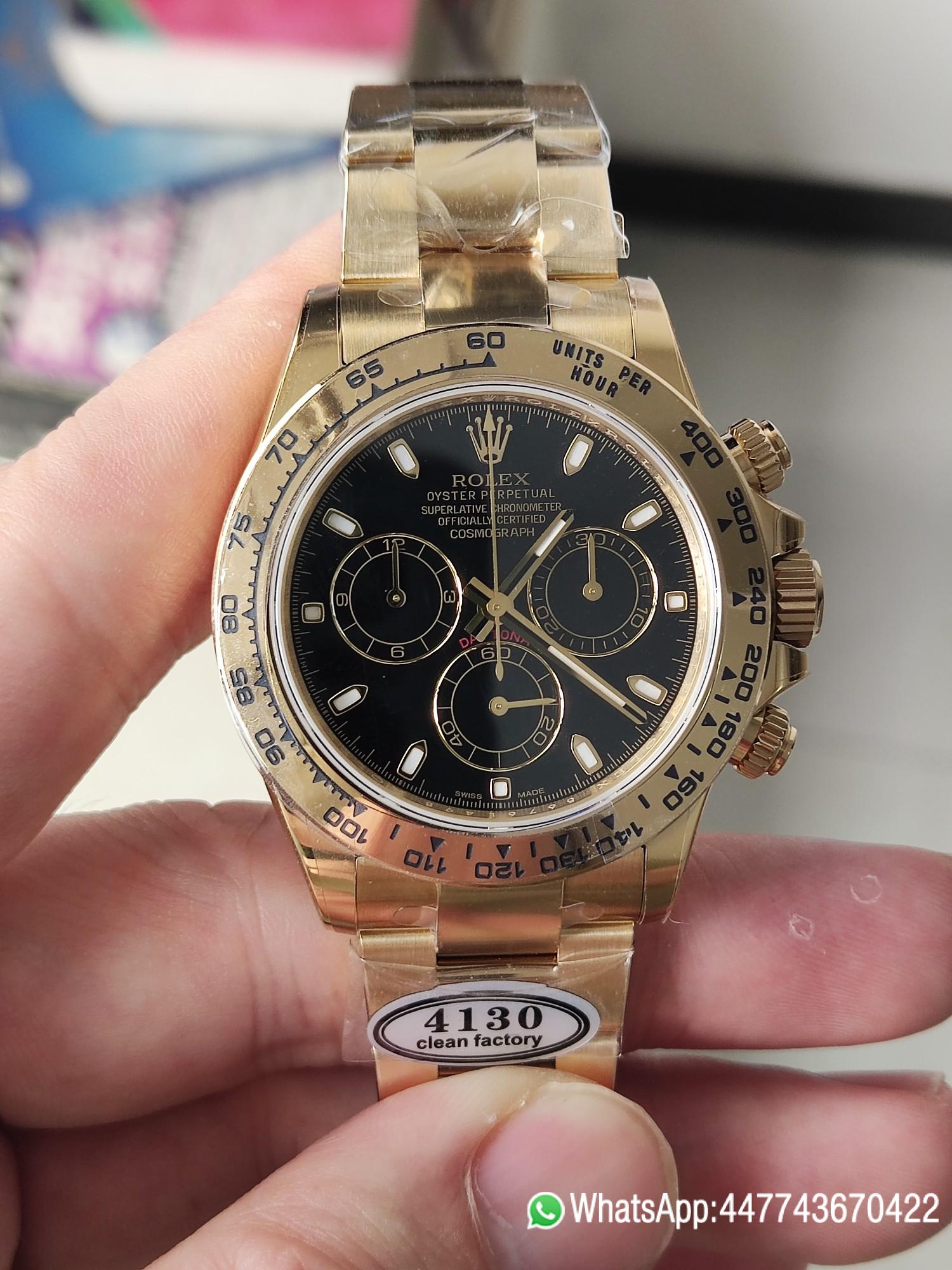 Clena Factory Rolex Daytona 116508 Yellow Gold Case Bracelet DD4130 Movement Black Dial Stick Markers 03 Clena Factory Rolex Daytona 116508 Yellow Gold Case Bracelet DD4130 Movement Black Dial Stick Markers 03
