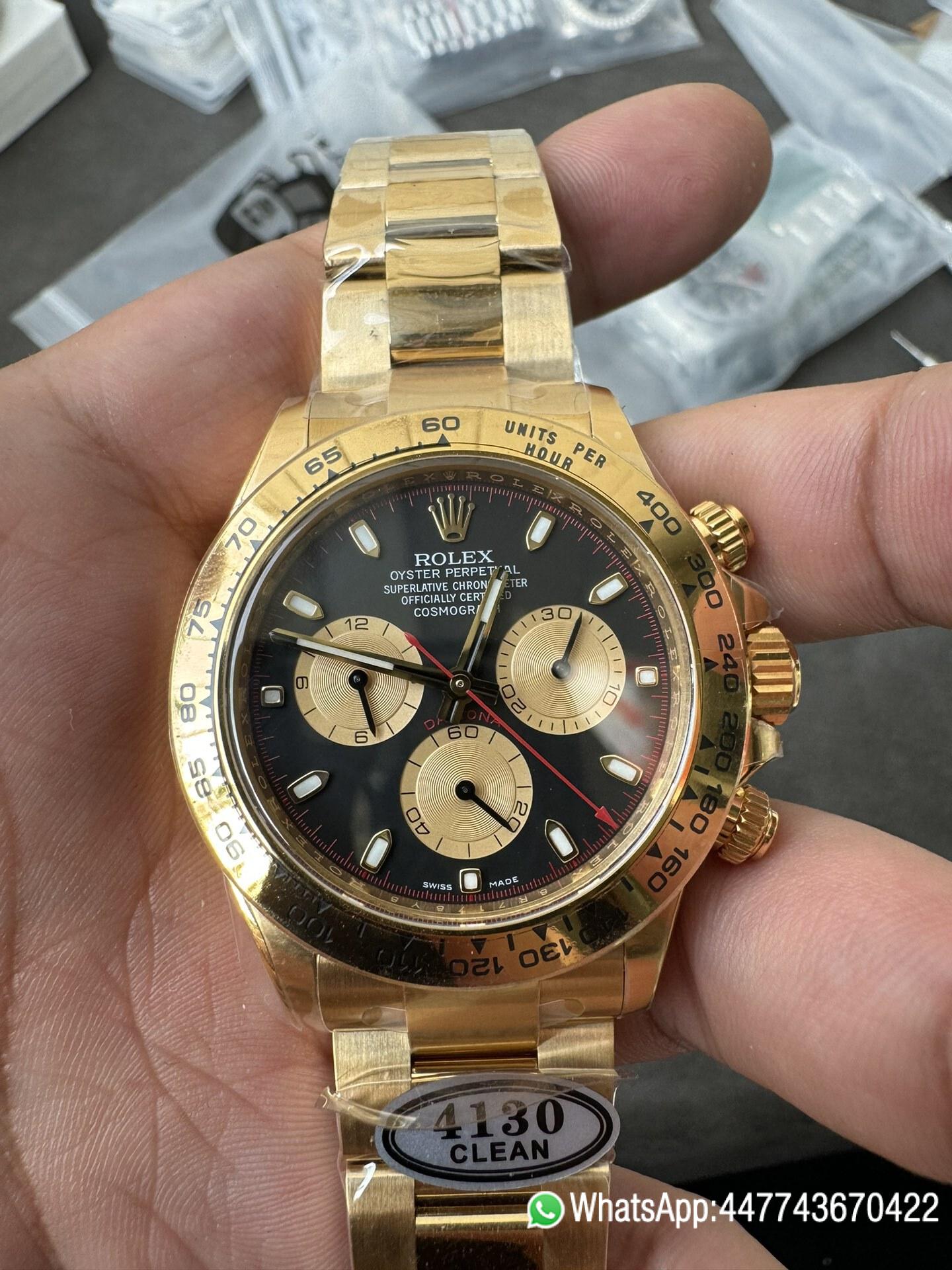 Super Clone Daytona 116508 Yellow Gold Case Bracelet Black Dial with Yellow Sub Dial Red Chrono Second Hand DD4131 Movement 01 Super Clone Daytona 116508 Yellow Gold Case Bracelet Black Dial with Yellow Sub Dial Red Chrono Second Hand DD4131 Movement 01