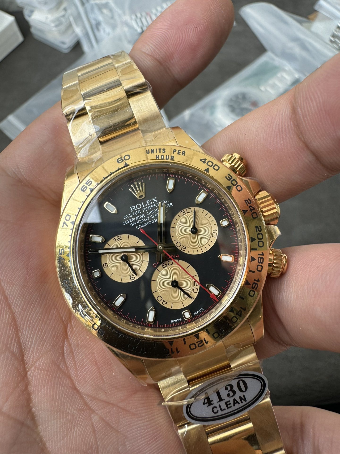 Victory Factory Daytona 116508 Yellow Gold Case Bracelet Black Dial with Yellow Sub Dial Red Chrono Second Hand DD4131 Movement 02 Clean Factory Daytona 116508 Yellow Gold Case Bracelet Black Dial with Yellow Sub Dial Red Chrono Second Hand DD4131 Movement 02