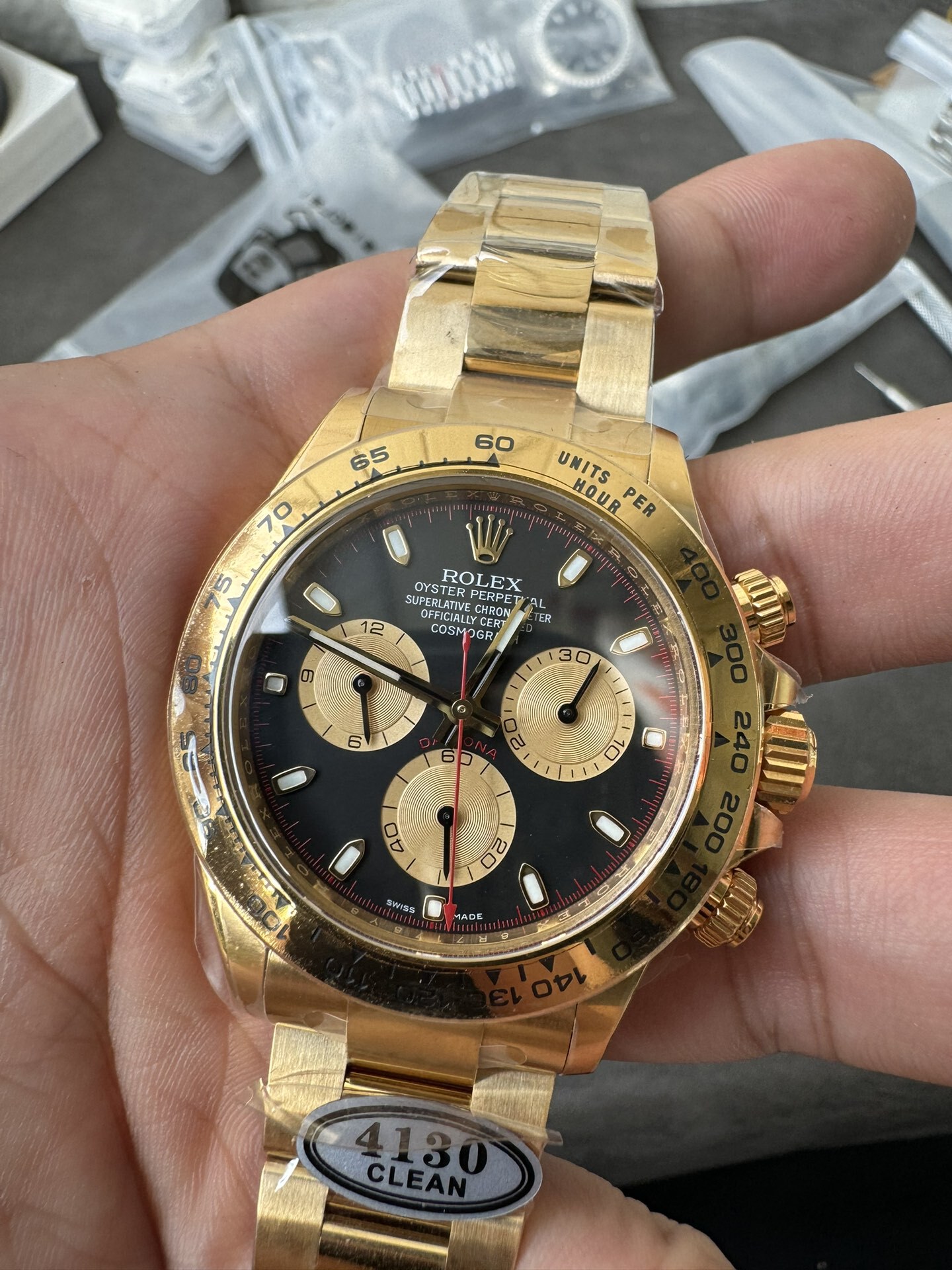 Victory Factory Daytona 116508 Yellow Gold Case Bracelet Black Dial with Yellow Sub Dial Red Chrono Second Hand DD4131 Movement 03 Clean Factory Daytona 116508 Yellow Gold Case Bracelet Black Dial with Yellow Sub Dial Red Chrono Second Hand DD4131 Movement 03